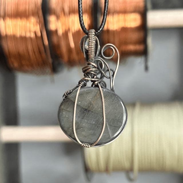 Labradorite pure copper wrapped pendant 