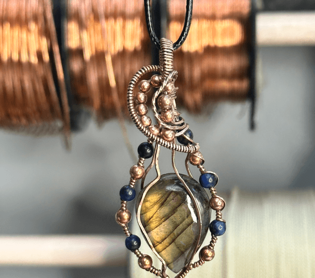 Labradorite pure copper wrapped pendant 