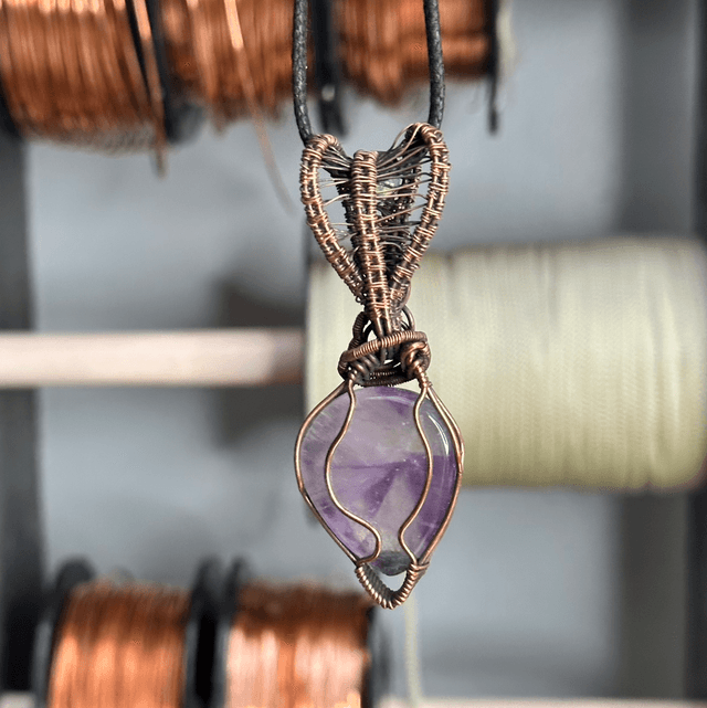 Amethyst Trapiche pure copper wrapped pendant 