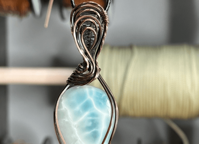Larimar pure copper wrapped pendant 