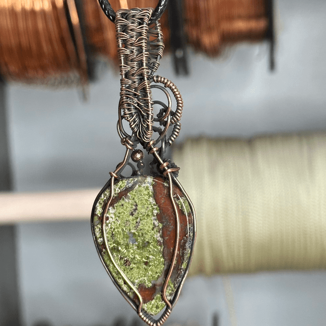 Dragons blood Jasper pure copper wrapped pendant 