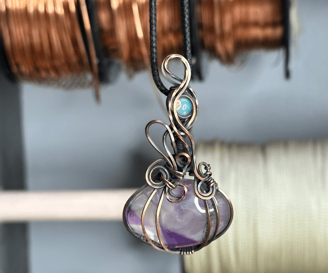 Amethyst Trapiche pure copper wrapped pendant 