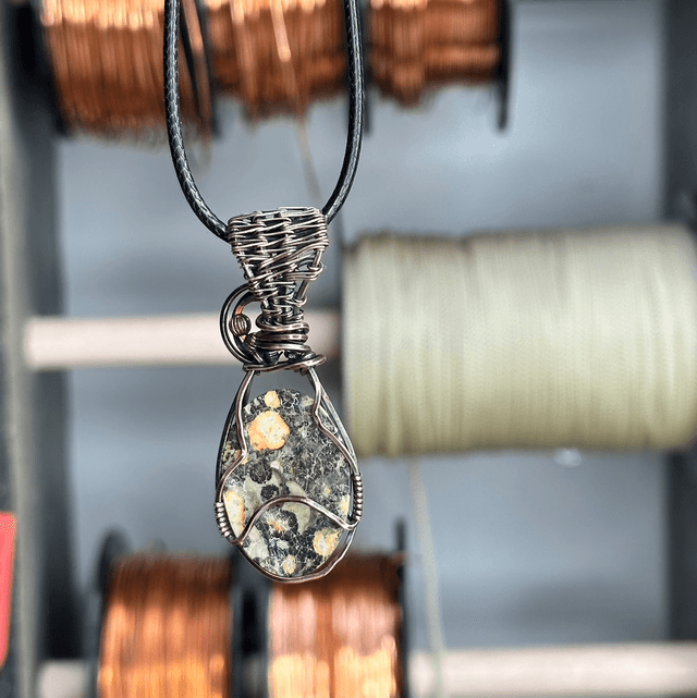 Leopard skin Jasper pure copper wire wrapped pendant 
