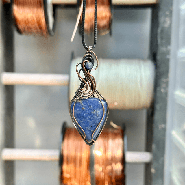 Sodalite pure copper wrapped pendant 