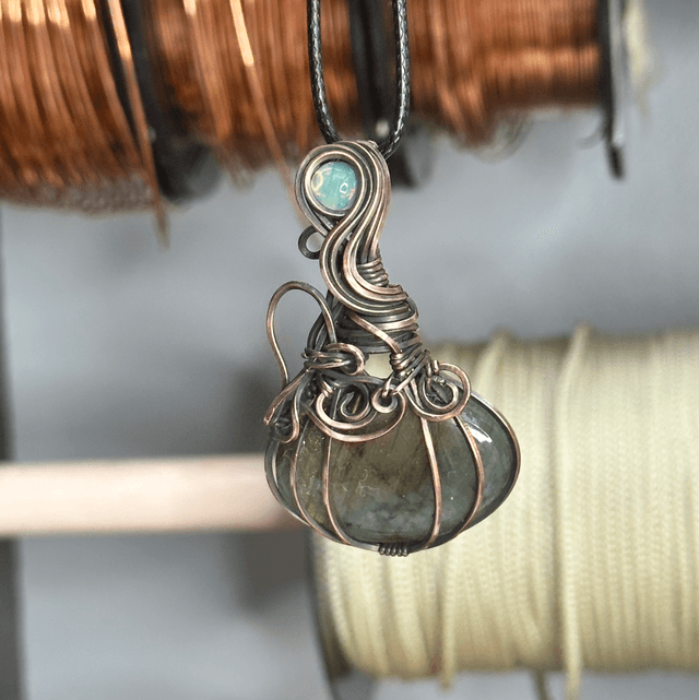 Labradorite pure copper wrapped pendant 