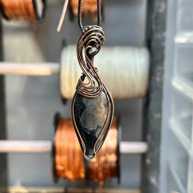 Chalcopyrite pure copper wrapped pendant 