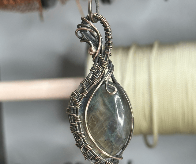 Labradorite pure copper wrapped pendant 