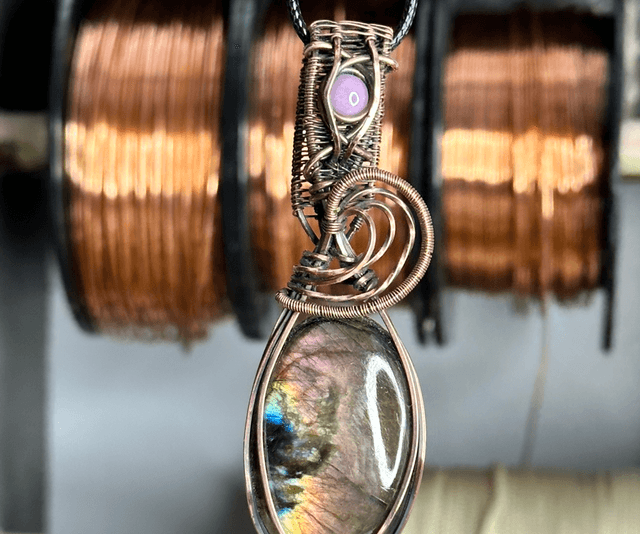 Purple labradorite pure copper pendant 