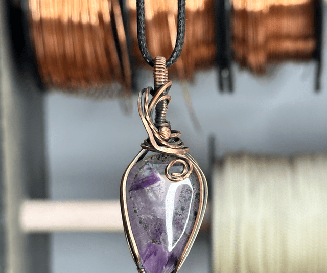 Amethyst Trapiche pure copper wrapped pendant 
