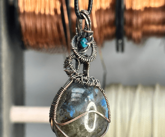 Labradorite pure copper wrapped pendant 