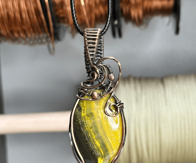 Bumblebee Jasper pure copper wrapped pendant 
