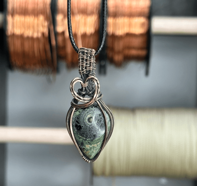 Kambaba Jasper pure copper wire wrapped pendant 