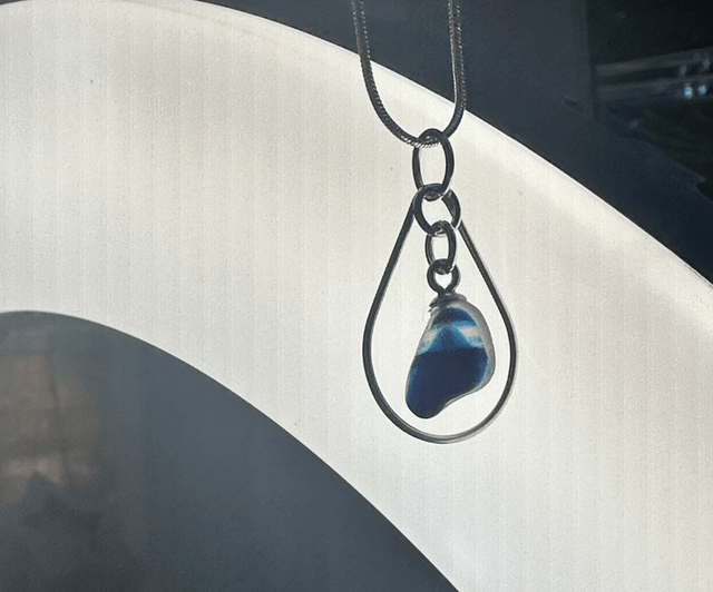 Blue multi seaglass 925 silver necklace 