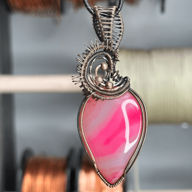 Banded Agate pure copper wire wrapped pendant 