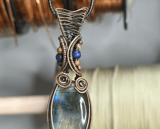 Labradorite pure copper wrapped pendant 