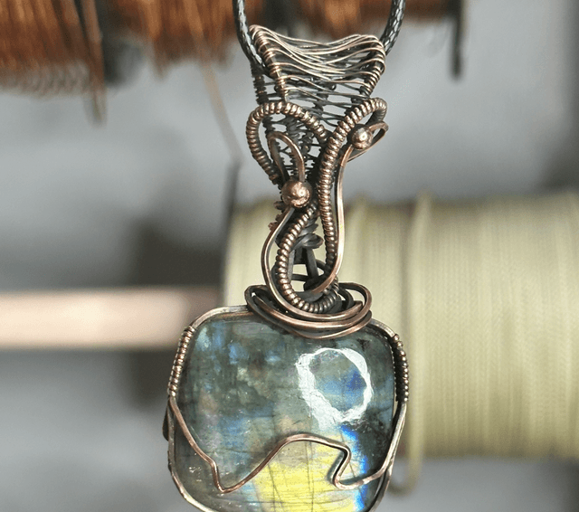 Labradorite pure copper wrapped pendant 
