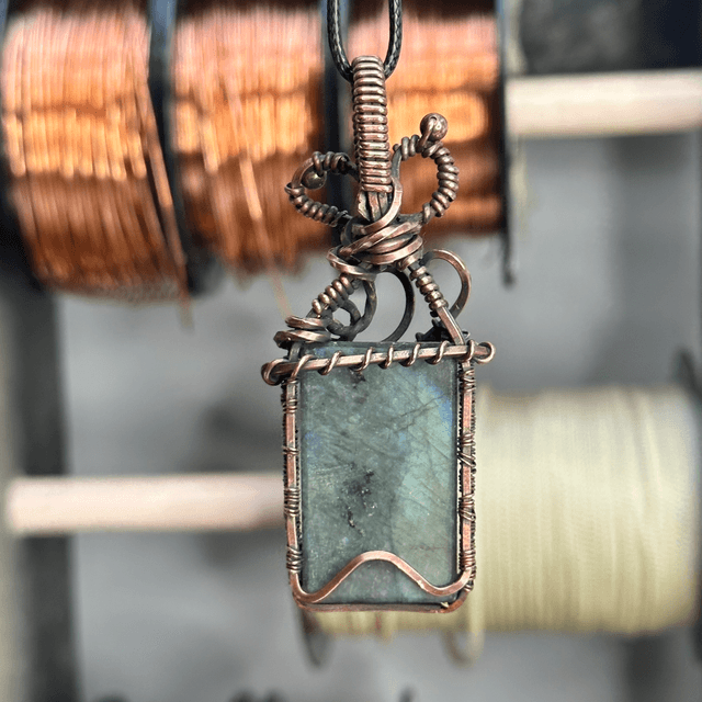 Labradorite pure copper wrapped pendant 