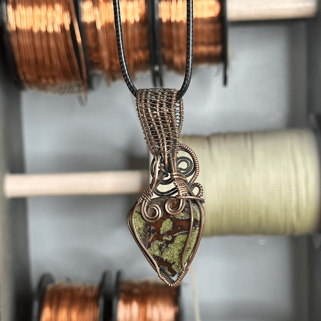 Dragons blood Jasper pure copper wrapped pendant 