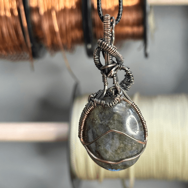 Labradorite pure copper wrapped pendant 