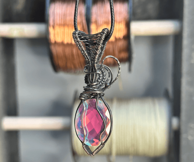 Angel aura quartz pure copper wrapped pendant 