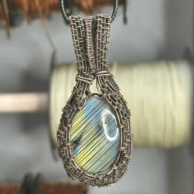 Labradorite pure copper wrapped pendant 