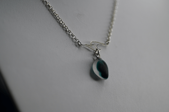 Green multi seaglass 925 silver necklace 