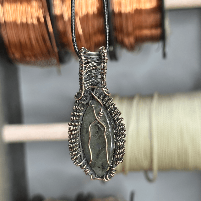 Labradorite pure copper wrapped pendant 