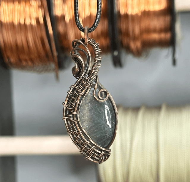 Labradorite pure copper wrapped pendant 