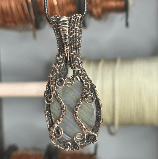 Labradorite pure copper wrapped pendant 
