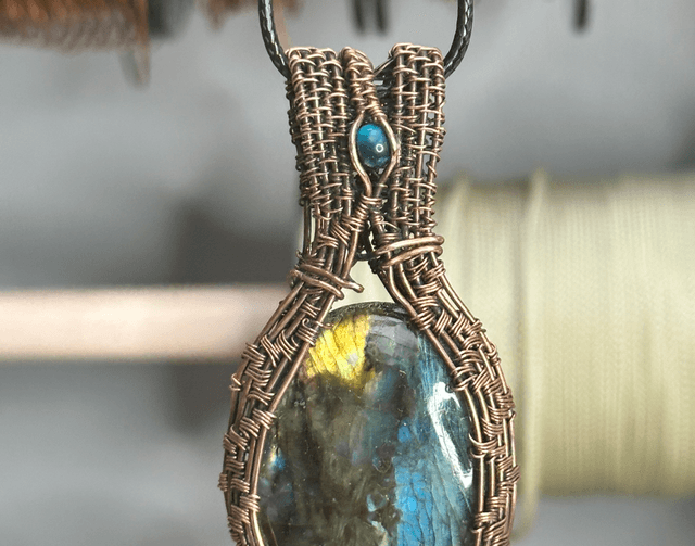 Labradorite pure copper wrapped pendant 