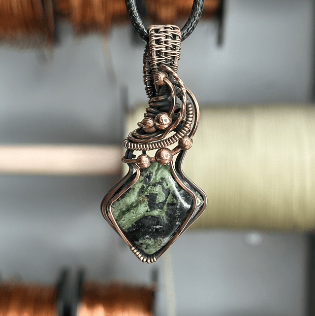 Kambaba Jasper pure copper wire wrapped pendant 