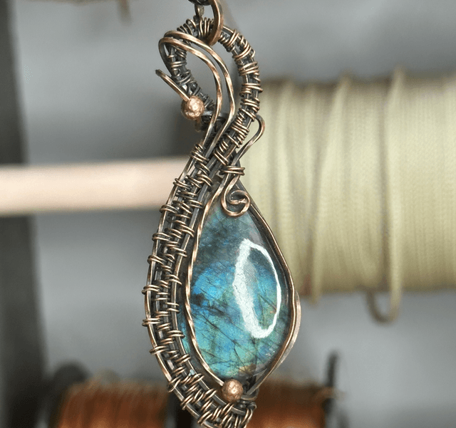 Labradorite pure copper wrapped pendant 