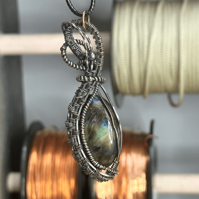 Labradorite pure copper wrapped pendant 