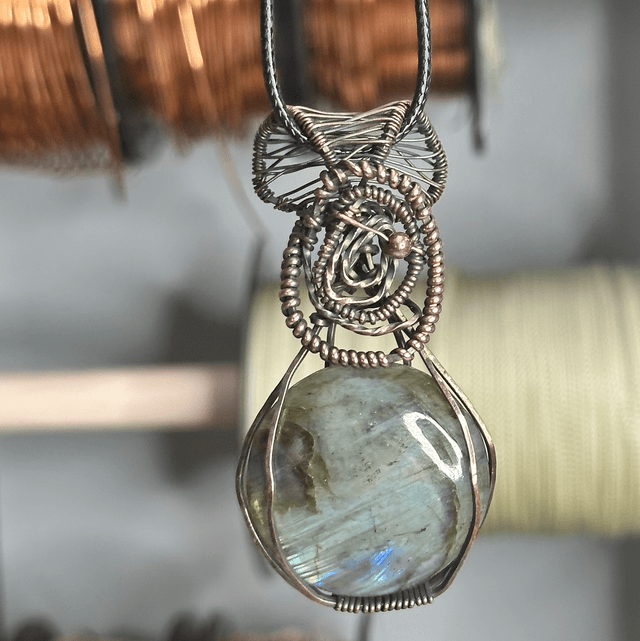 Labradorite pure copper wrapped pendant 