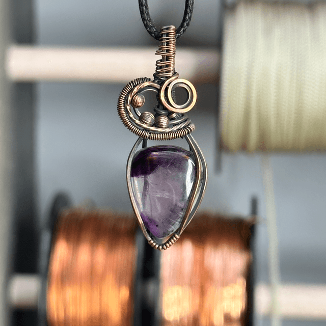 Amethyst Trapiche pure copper wrapped pendant 