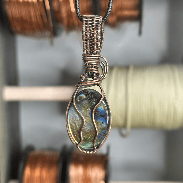 Labradorite pure copper wrapped pendant 