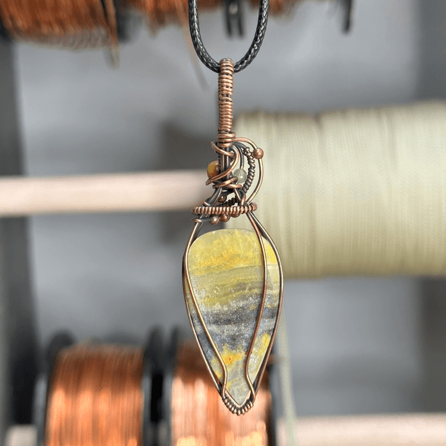 Bumblebee Jasper pure copper wrapped pendant 