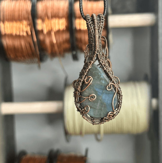 Labradorite pure copper wrapped pendant 