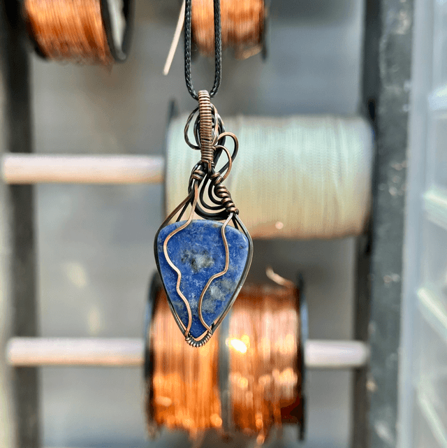 Sodalite pure copper wrapped pendant 