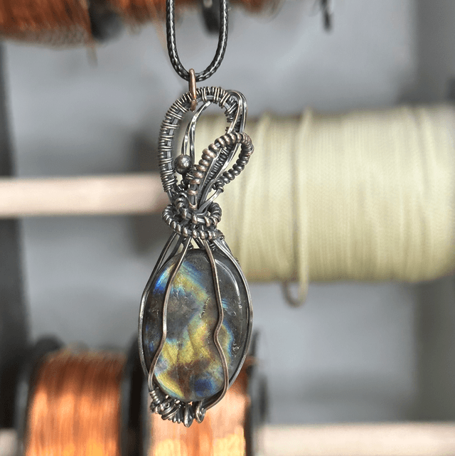 Labradorite pure copper wrapped pendant 