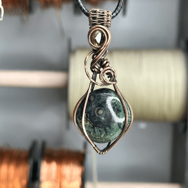 Kambaba Jasper pure copper wire wrapped pendant 