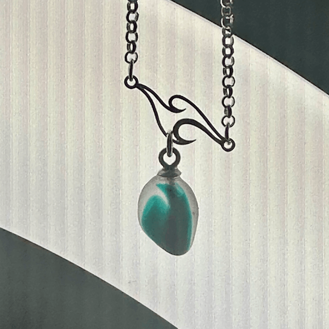 Green multi seaglass 925 silver necklace 