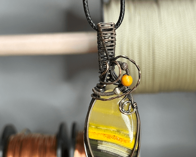 Bumblebee Jasper pure copper wrapped pendant 
