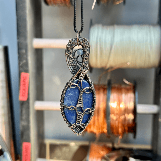 Sodalite pure copper wrapped pendant 