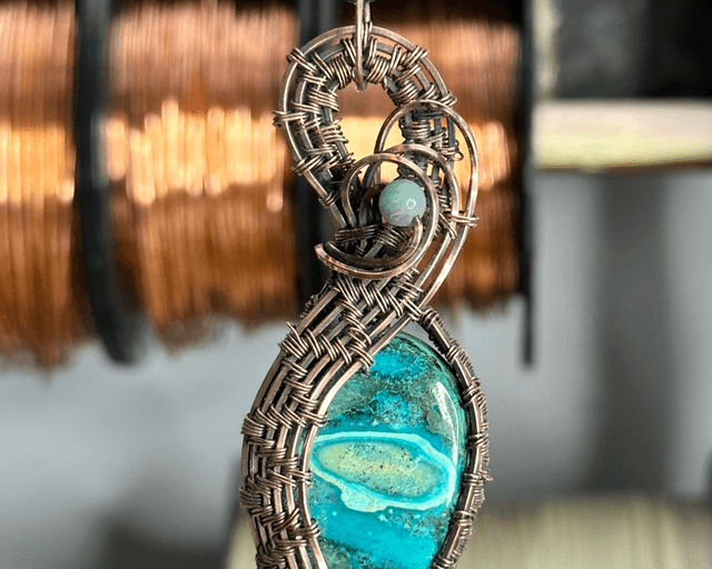Chrysocolla Malachite pure copper pendant 