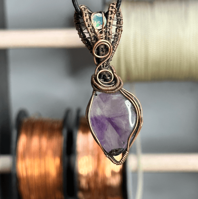 Amethyst Trapiche pure copper wrapped pendant 