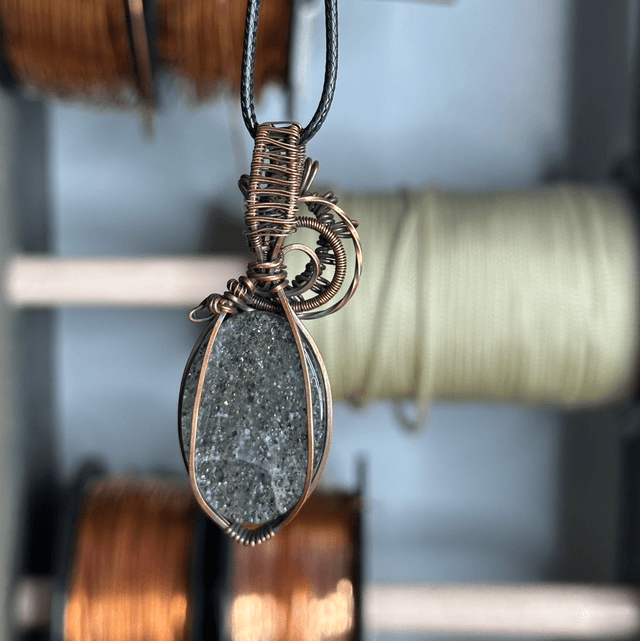Black sunstone pure copper wrapped pendant 