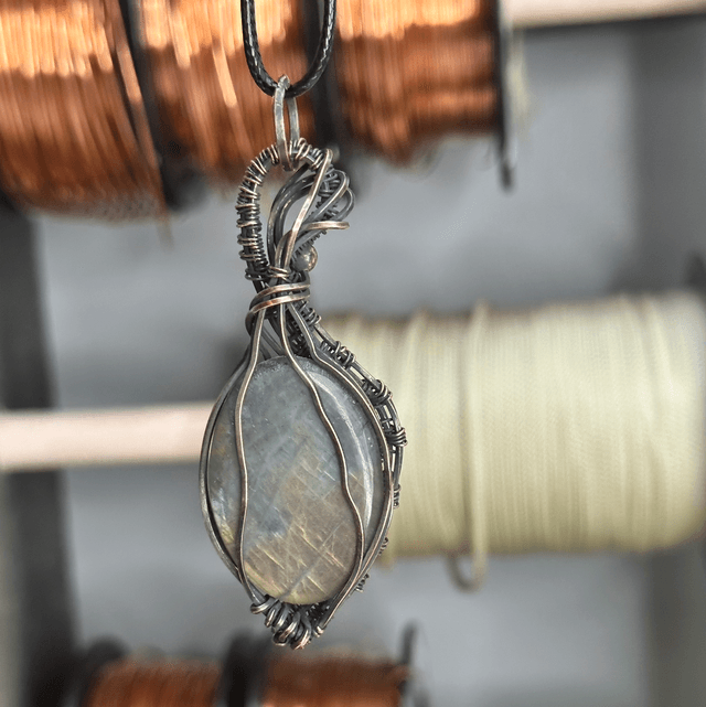 Labradorite pure copper wrapped pendant 
