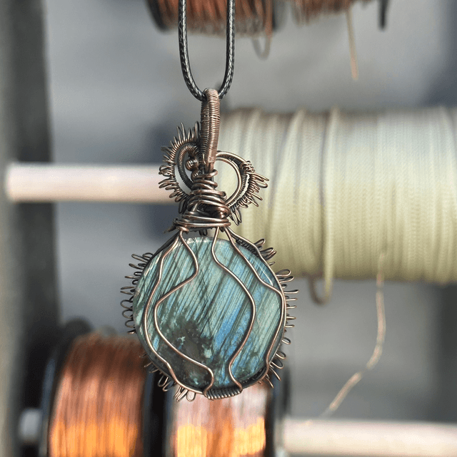 Labradorite pure copper wrapped pendant 