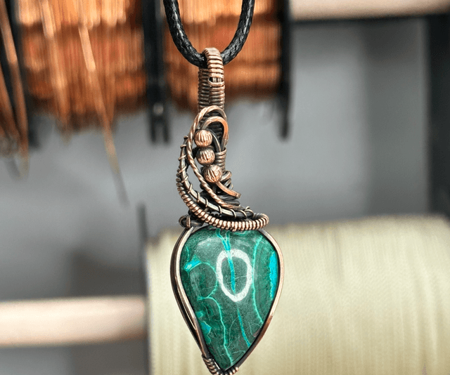 Malachite &Chrysocolla pure copper wrapped pendant 